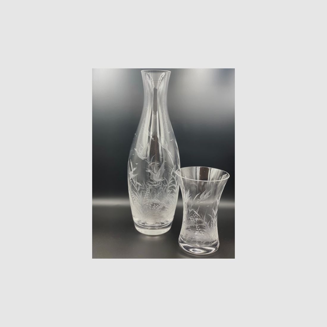 Karaffe mit Glas – Echt Kristall – Entengravur, Bild 1 von 2