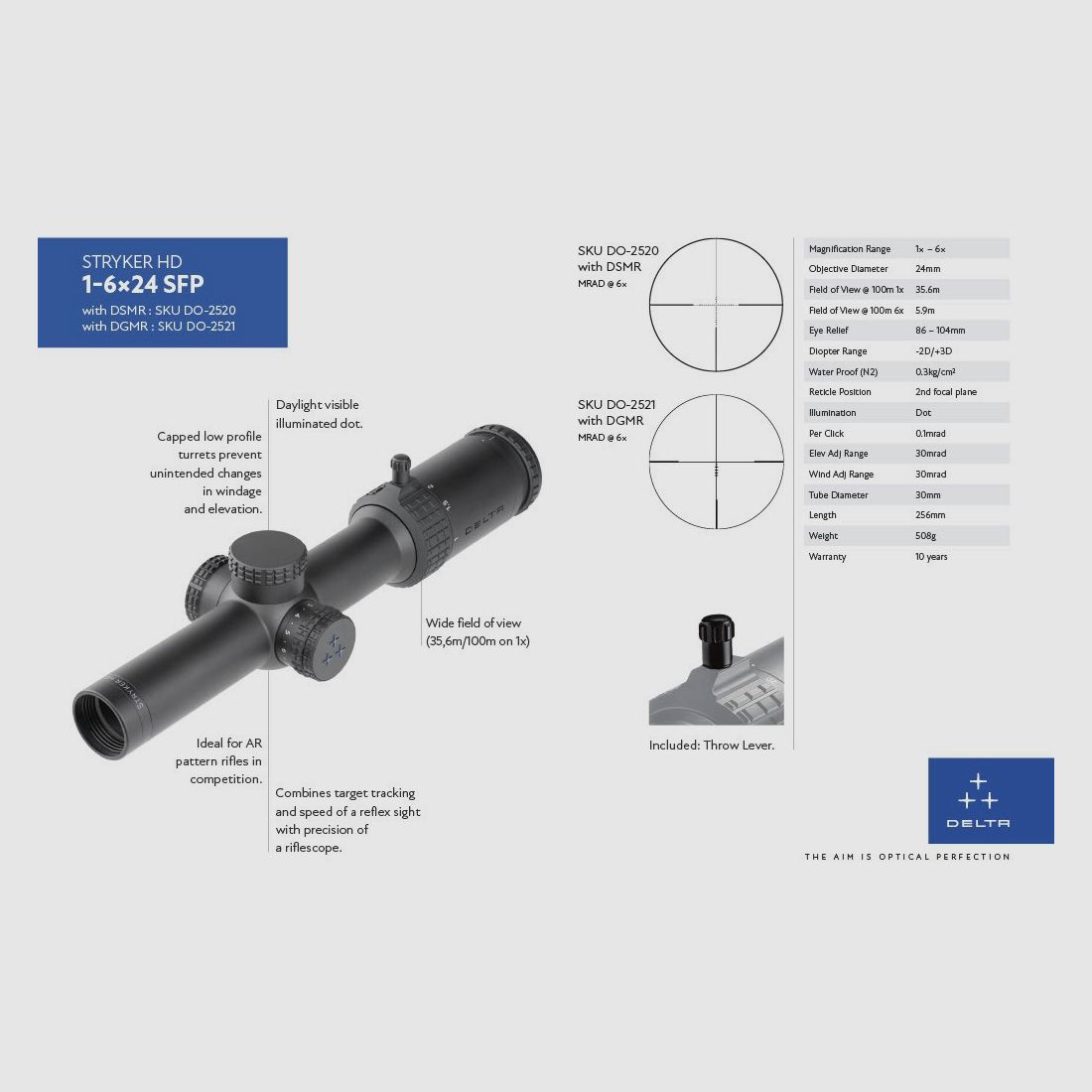 Delta Stryker HD 1-6x24 SFP DSMR LPVO Zielfernrohr mit Montage