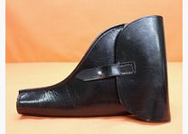DDR MDI SURPLUS Suhler Werkstätten LP1: Bolsa de pistola de señalización de cuero negro, 1er modelo sin compartimento para municiones sello MdI