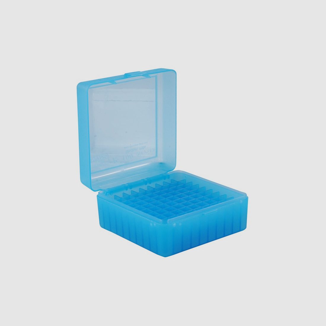 Boîte à cartouches MTM RM-100-24 bleu clair avec couvercle rabattable pour 100 cartouches .308 et autres.