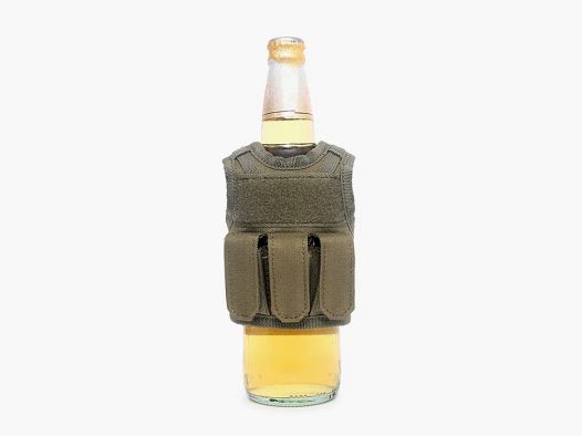 Mini Tactical Schutzweste mit Fronttaschen für Bierflasche / Weinflasche / Thermosflasche - Oliv