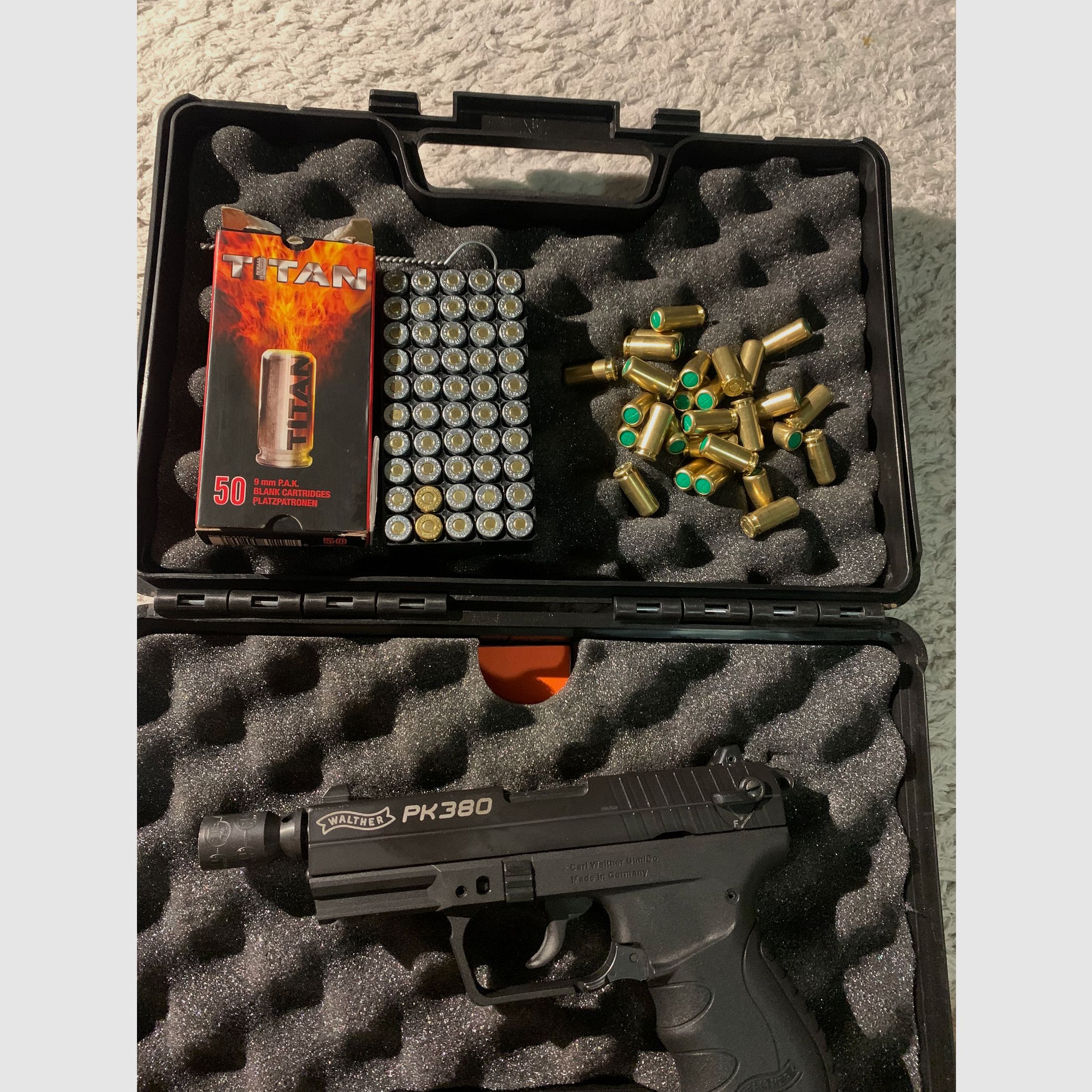 Walther PK380 Schreckschuss 9 mm PAK – gebraucht – Koffer + 78 Schuss Munition