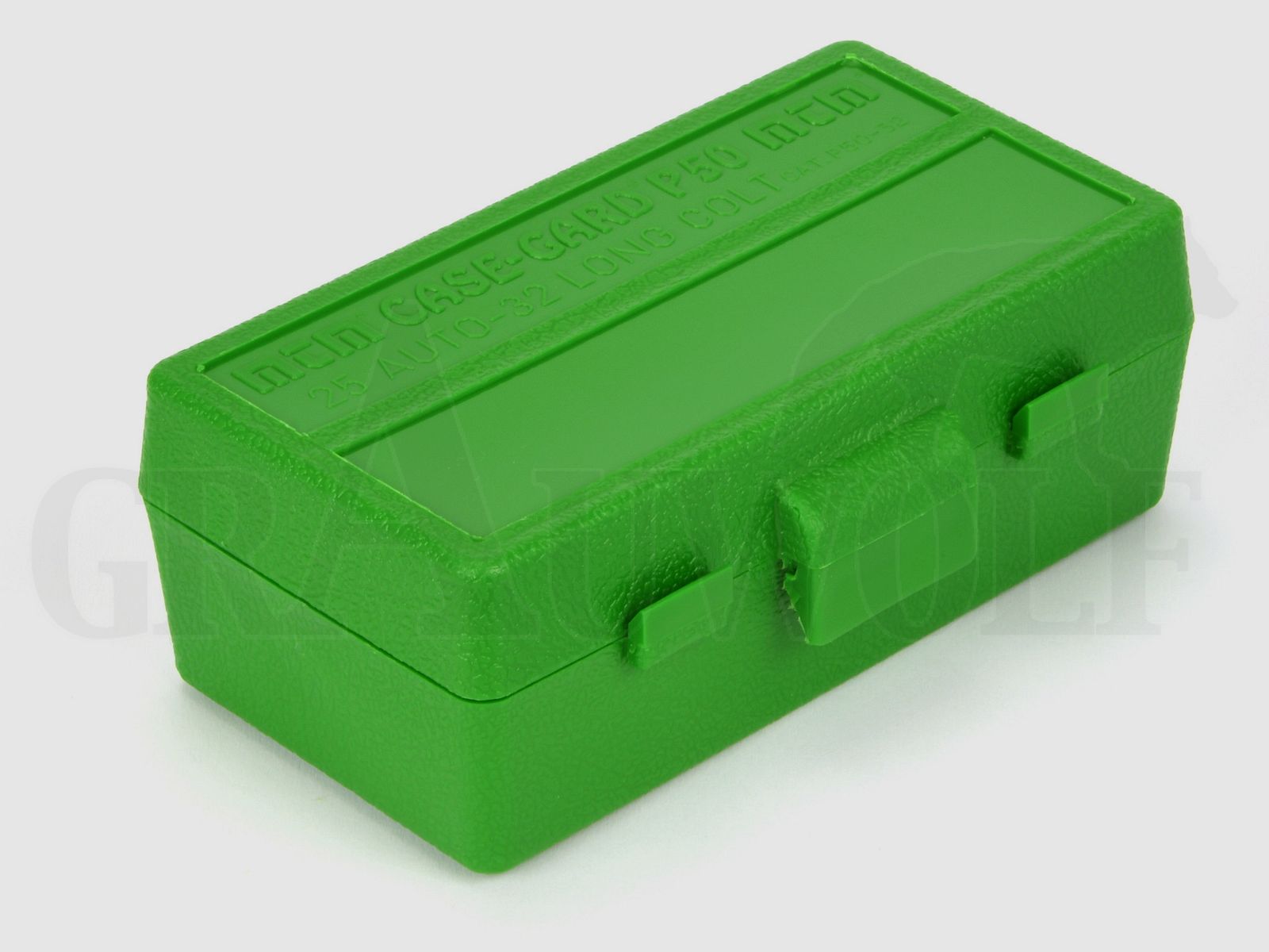 MTM Flip-Top Box P50-32 green for 50 cartridges: .25 ACP (6.35 Browning) to .32 long Colt