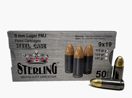 Sterling-Munition 7,5 g Stahlhülse 9mm Luger