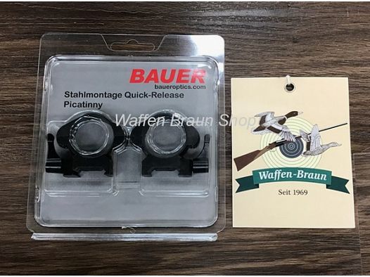 Bauer Quick-Release Ringmontage für Weaverprofil, Schwarz matt, 30mm, niedrig 8,6mm , Stahl