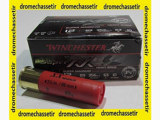 Box of 10 cartridges Winchester XX Super Magnum cal 12/89, wad skirt, 63 grams pellets 2