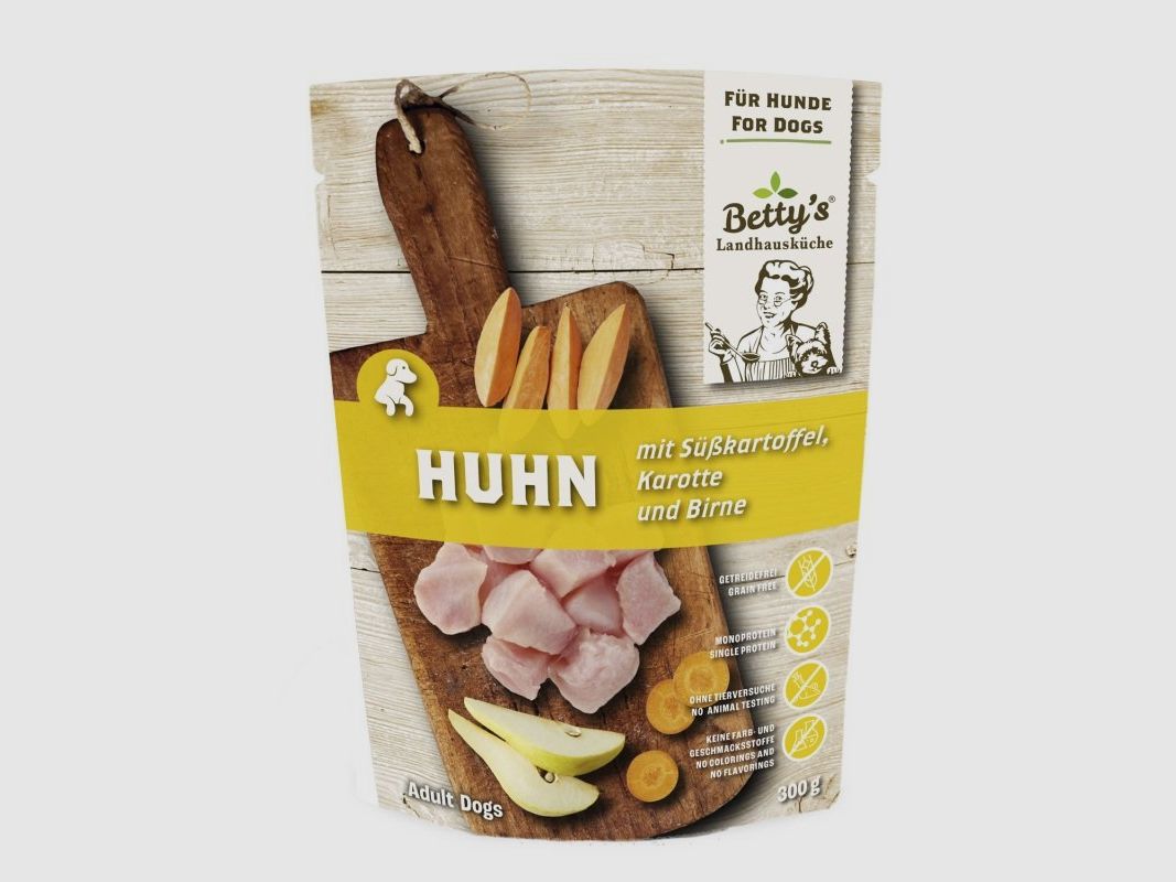 Betty's Landhausküche Hunde Nassfutter Frischebeutel Huhn mit Süßkartoffel 300g