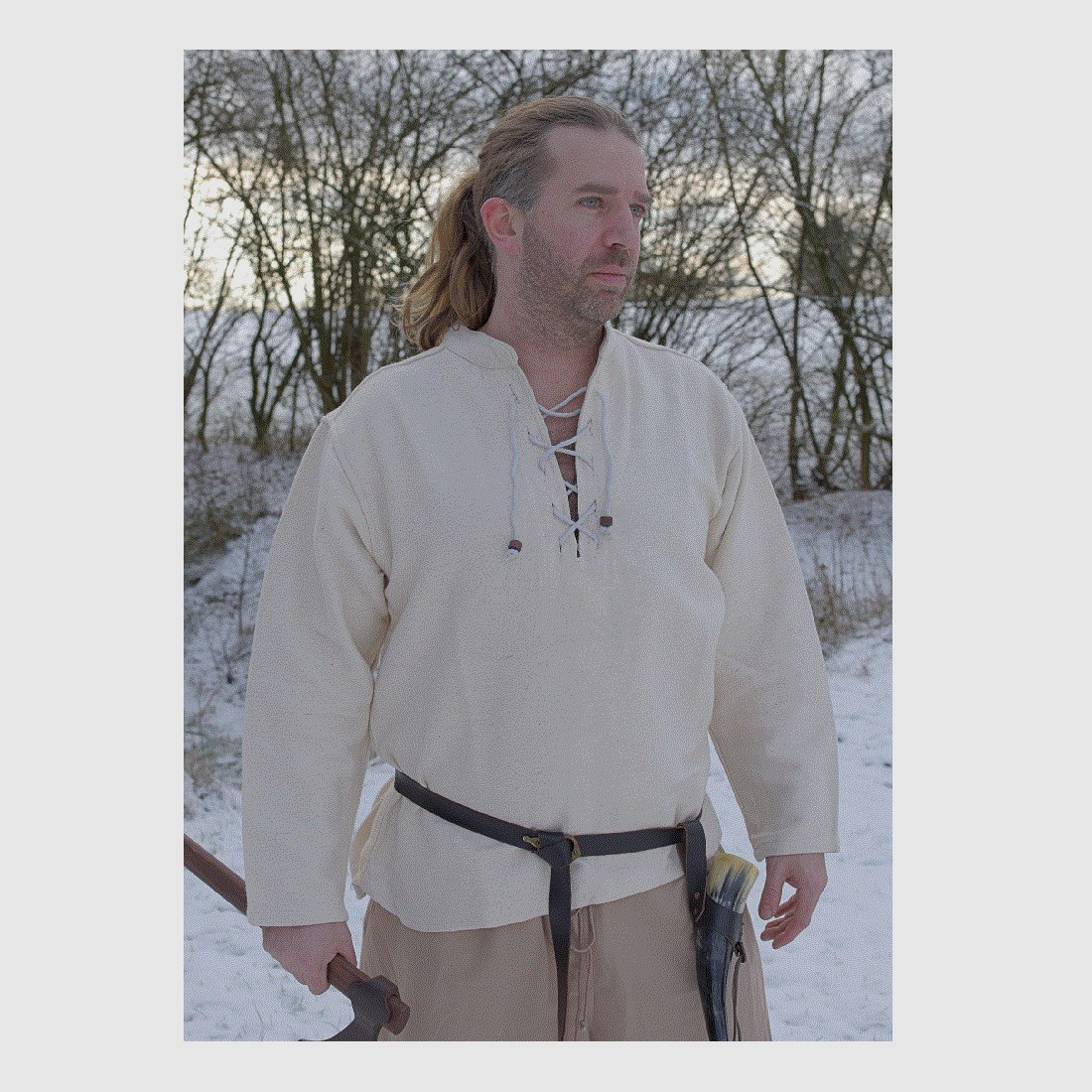 Schweres Mittelalter-Hemd, schnürbar, handgewebt, natur