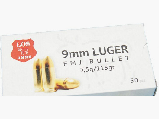 LOS Ammo FMJ Cal. 9mmLuger 8g 115gr ammunition - 1,000 rounds available immediately +50€ ADR shipping