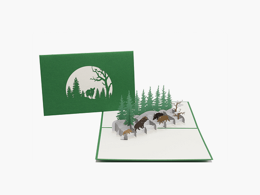 Pop-Up Karte "Wildschwein-Rotte Winterwald"