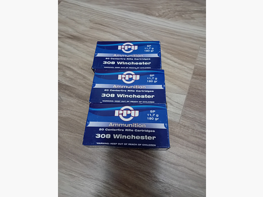 3x20 Patronen PPU 308 Winchester SP 11,7g/180gr. 