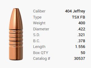 Barnes Geschoss .404 Jeffrey/.422 400GR TSX HP FB 50 Stück