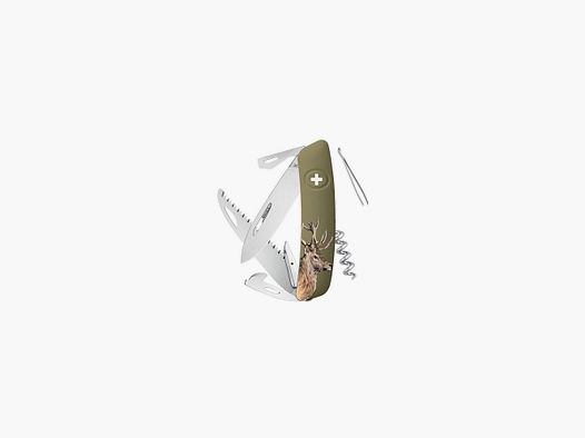 Szwajcarski nóż Swiza D05, oliwka, nadruk jelenia 7,5 cm