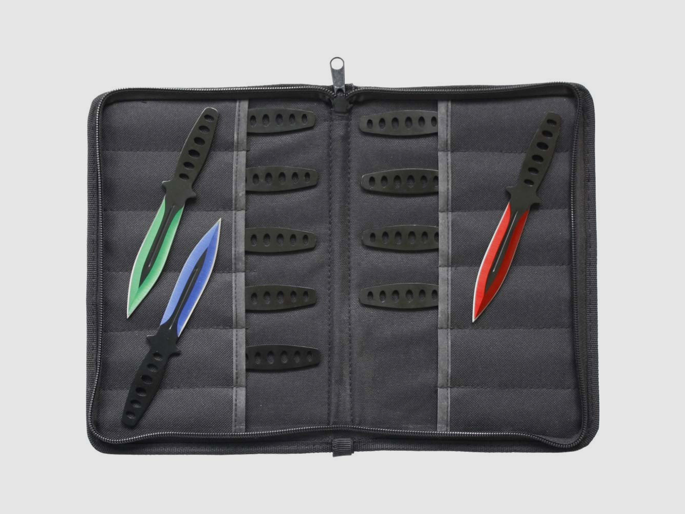 Wurfmesser Kunai Set Zombi blau, rot und grün