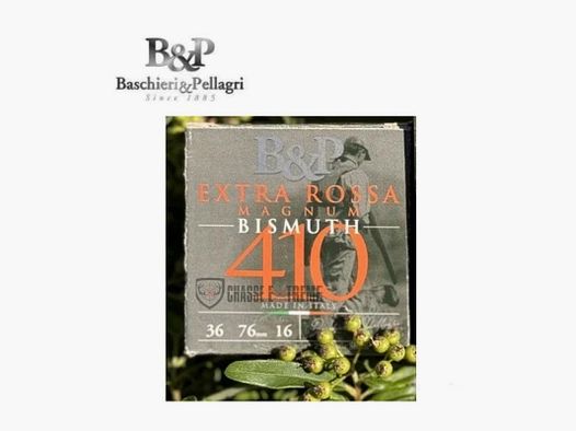 25 Patronen B&P Extra Rossa 410 Magnum Bismuth 16Gr Kal. 36/76 Pb 6