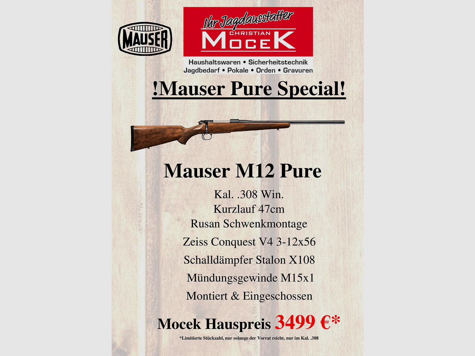 Mauser M12 Pure, z Zeiss Conquest V4 3-12x56