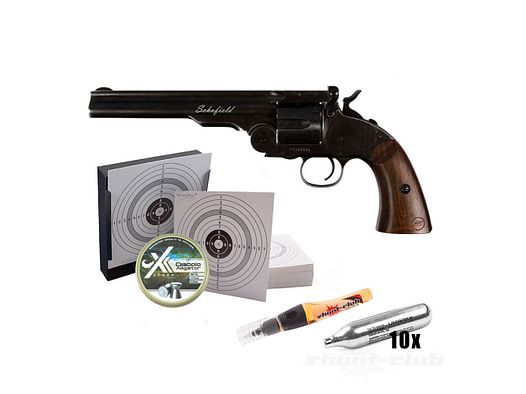 Schofield 6 Zoll CO2 Revolver Kaliber 4,5 mm Diabolos & BBs - Kugelfang-Set
