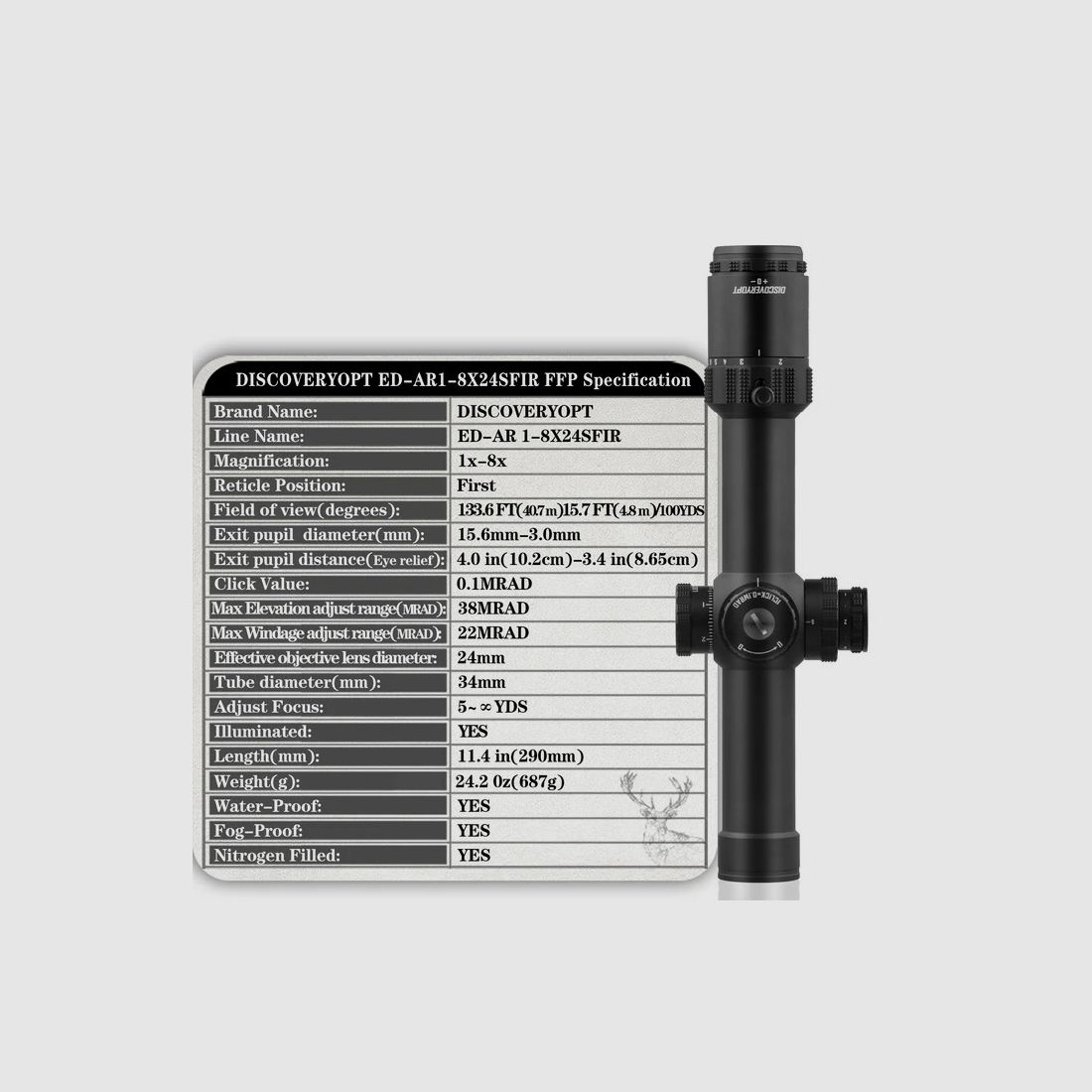 DISCOVERY OPTICS ED-AR 1-8X24SFIR FFP-MRAD LPVO kein Vortex Kahles Athlon Bushnell Delta