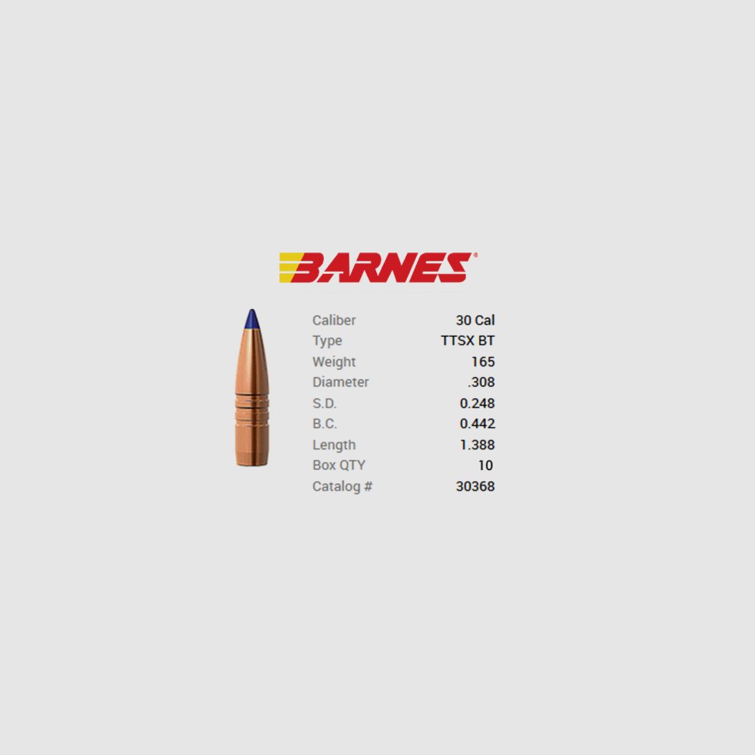 TESTPACK - Proiettile Barnes .30/.308 165GR Tipped TSX BT 10 pezzi