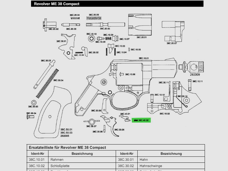 Feder fĂĽr Trommelsperre fĂĽr Schreckschuss-, Gas-, Signalrevolver Melcher ME 38 Compact, Ersatzteile