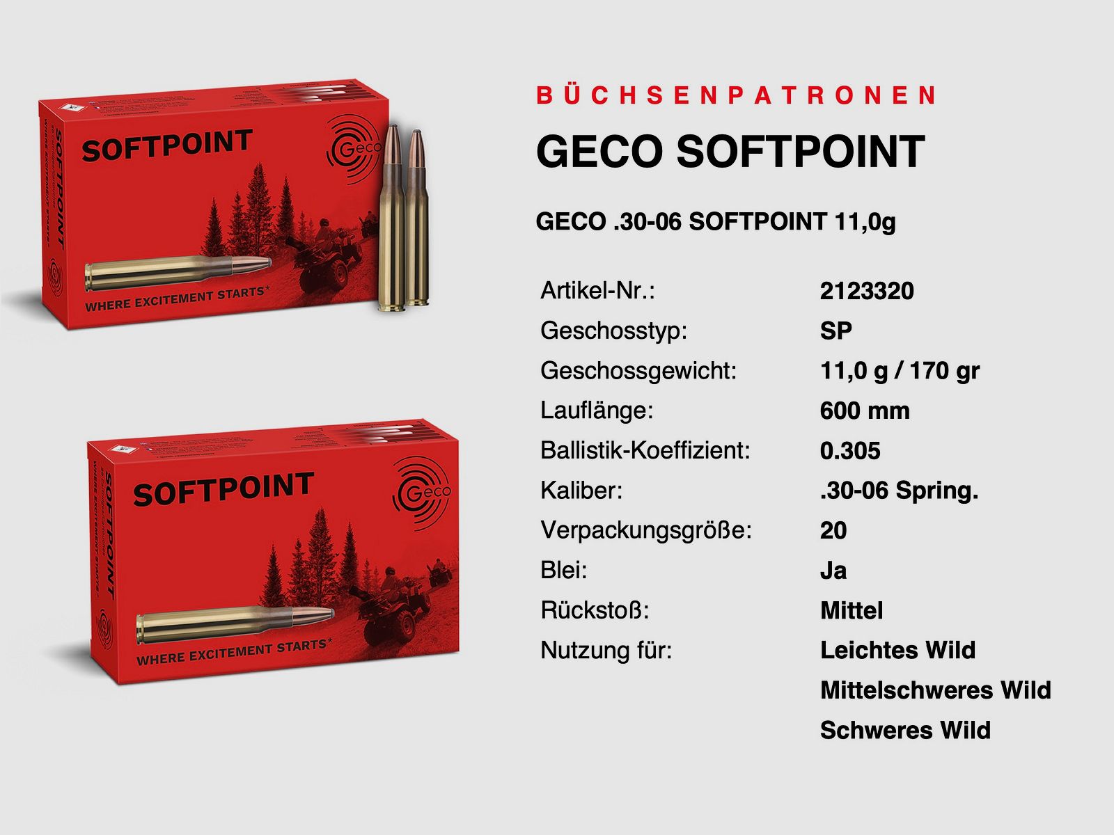 Geco Softpoint .30-06 TM 11,0 g 170 gr Büchsenpatronen 20 Stück