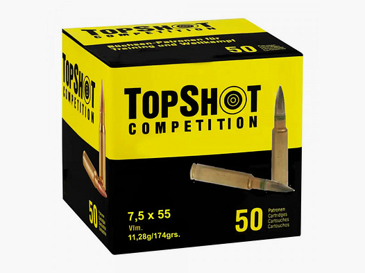 TOPSHOT RIFLE CARTRIDGES - 7.5x55 SWISS 174GRS. - FMJ. - 50 PIECES