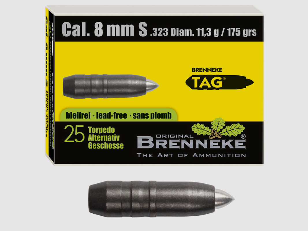 Proiettile Brenneke 8mm S (.323) TAG 11,3g / 175grs 25 pezzi