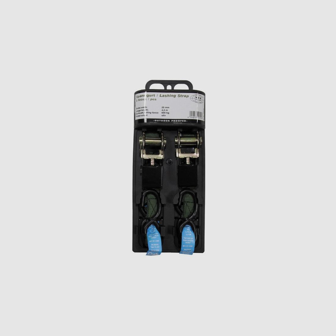 KFZ Spanngurt 2 St/Set - 2,5 cm x 4,5 m - Zurrkraft 600 kg – Oliv