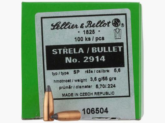 SELLIER & BELLOT GESCHOSSE .224 / .223REM - SP - 3,6 G / 55 GRS - 100 STÜCK