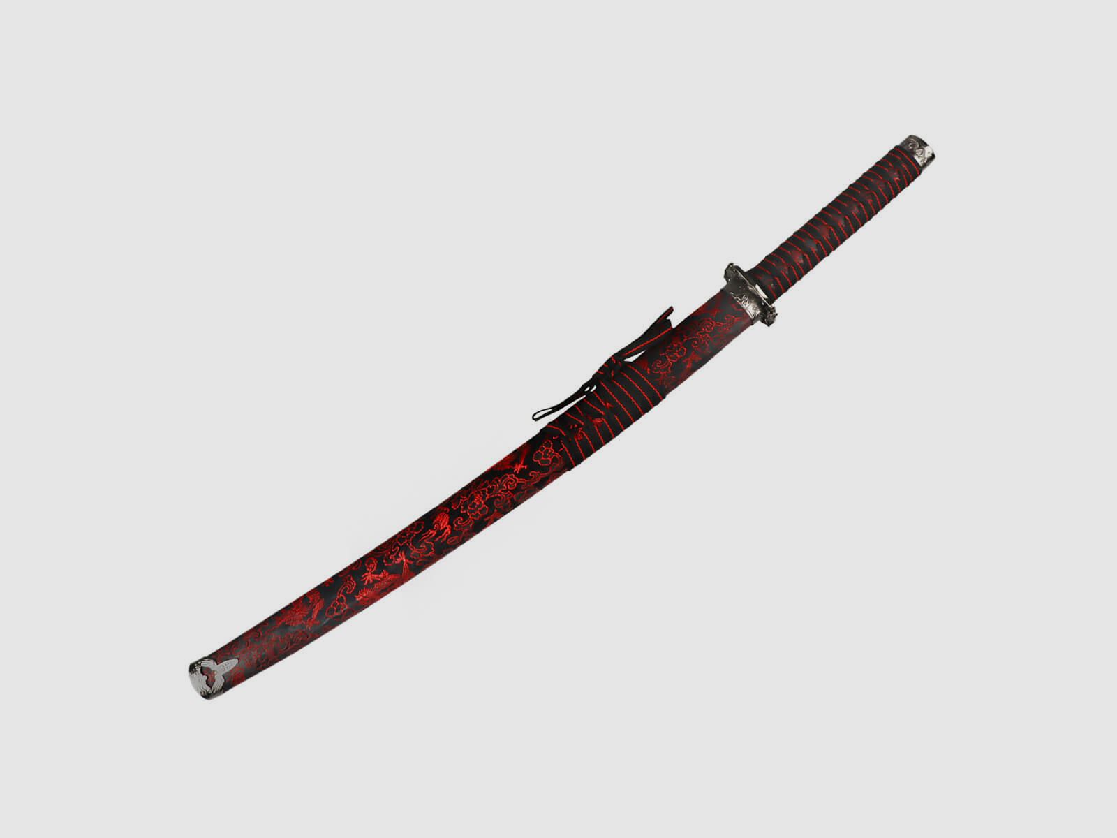 Wakizashi Samuraischwert Red Dragon Dekoschwert mit stumpfer Klinge