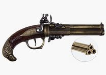 Pistola de chispa de tres cañones y cabeza de águila