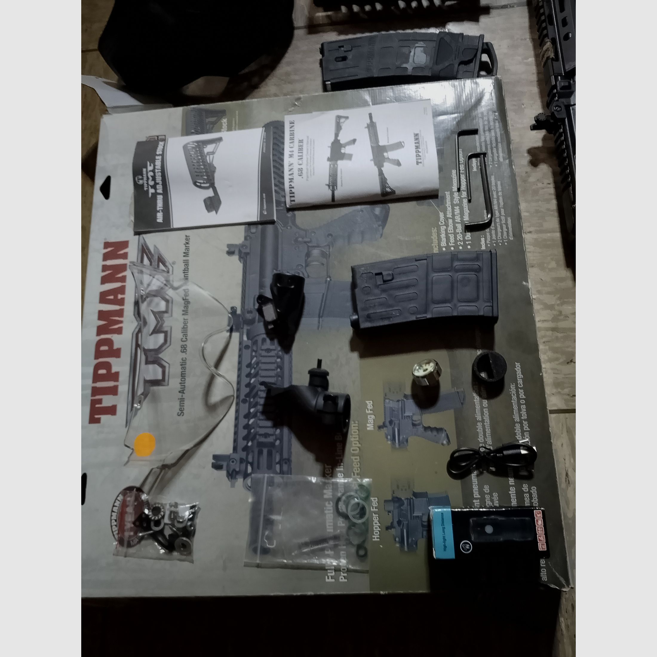 Tippmann Tmc Elite marker .68 accessories tuning barrel 1000 pcs. paintballs cal 68 set LED lamp 3 magazines mask original packaging
