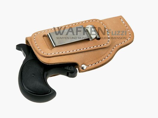 Inside holster for small pistols made of natural leather with clip for right-handed users
