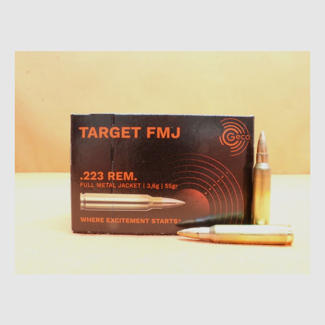 GECO Patrone GECO .223Rem 55grs FMJ (2317561) 3,6g Vollmantel-Target 20 x VE 50 = 1000 Patronen