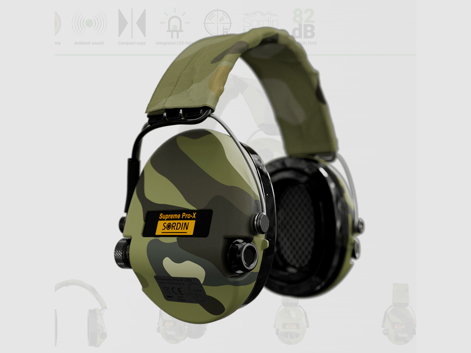 Sordin 75302-X-08-S Electronic Hearing Protection Supreme Camo Pro X LED Headband