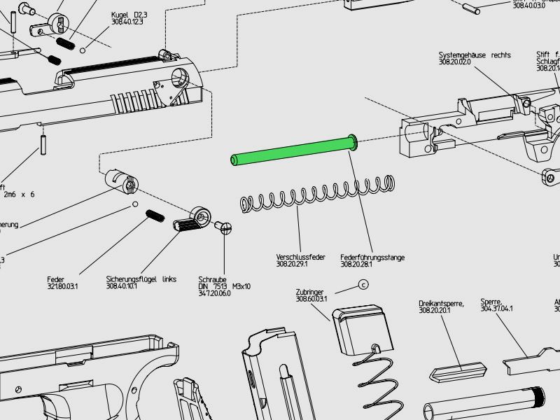 FederfĂĽhrungsstange fĂĽr Schreckschuss-, Gas-, Signalpistole Walther P 22, Ersatzteil