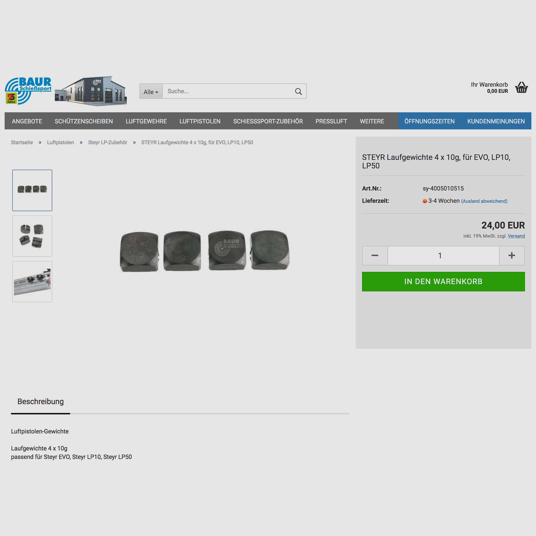 Original weight for Steyr EVO10, EVO10E, LP10, LP10E, LP50