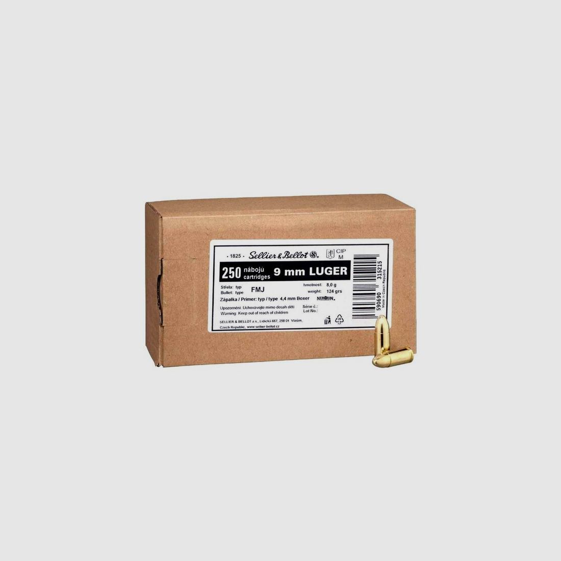 2000 Schuss - 9mm Luger 8,0g/124gr - Sellier&Bellot Schüttpackungen (8x250 Schuss)