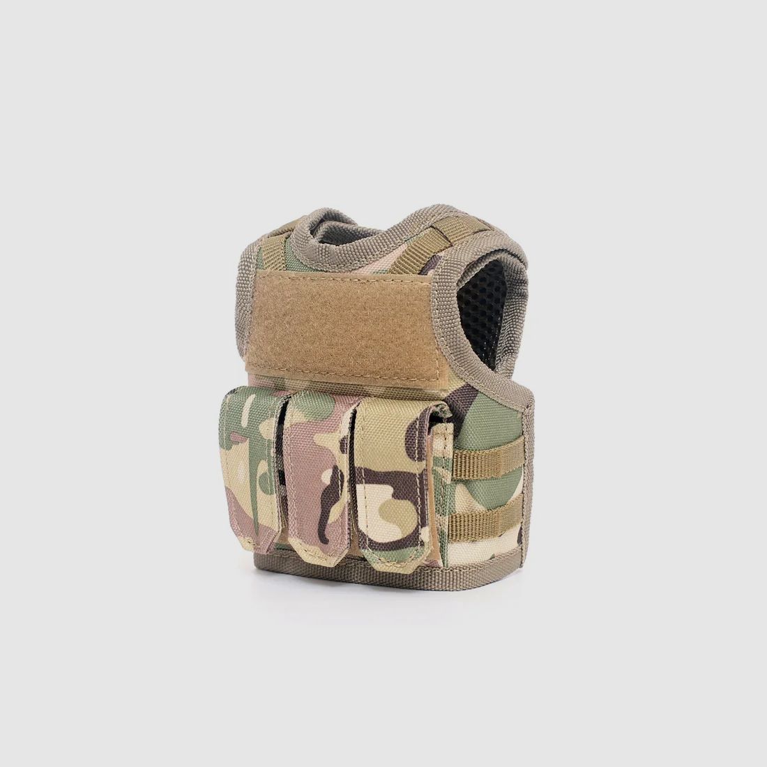 Mini Tactical Schutzweste mit Fronttaschen für Bierflasche / Weinflasche / Thermosflasche - MultiCam