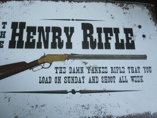 Retro-Blechwerbeschild HENRY Rifle "Sonntags laden und die Woche über schießen " 20x30 cm