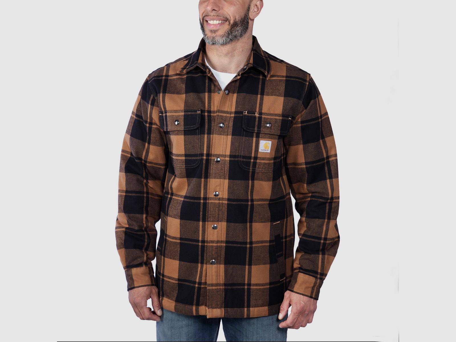 Giacca camicia in flanella foderata in sherpa Carhartt, uomo, Carhartt® marrone, S