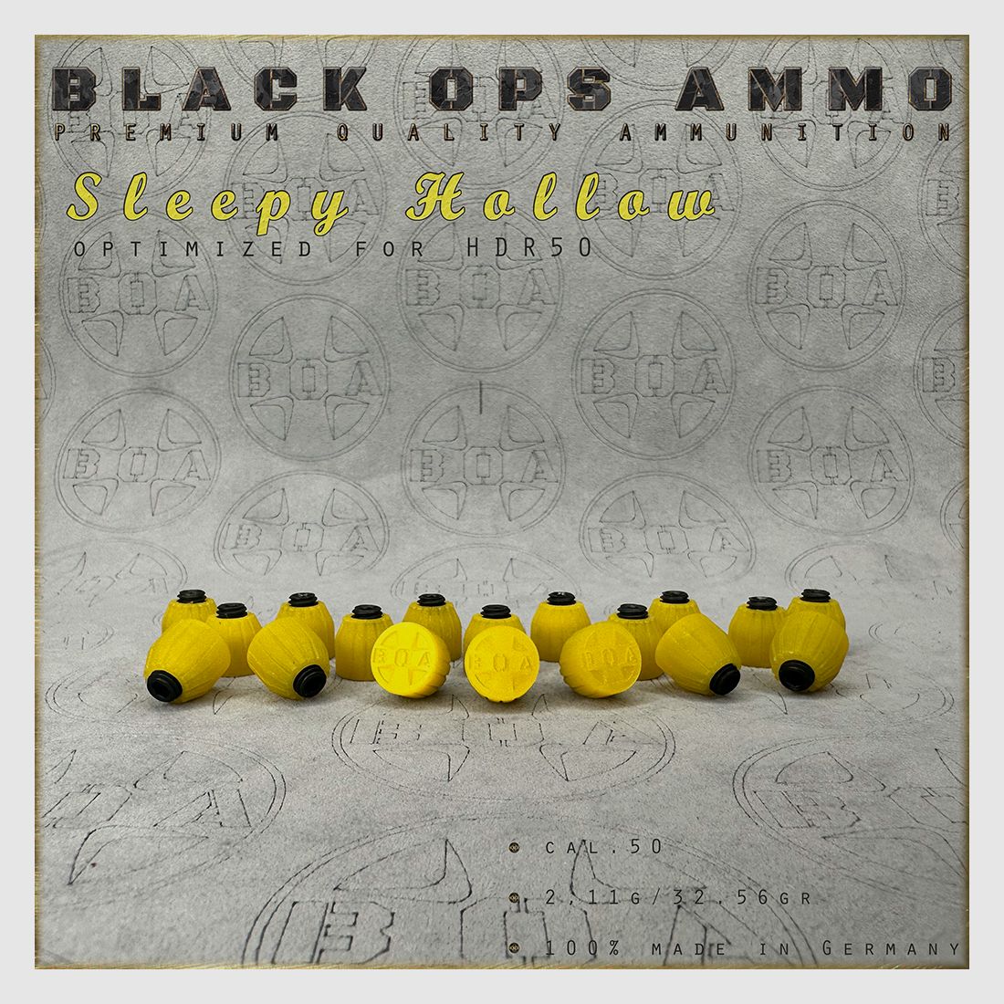 18x + 2 Sleepy Hollow BLACK OPS AMMO HDR 50 TR cal.50 ammunition T4E Umarex HDR50 TR50