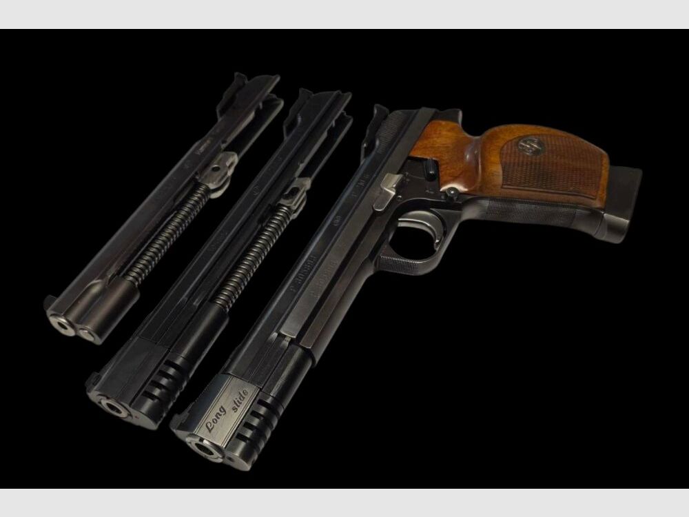 SIG Hämmerli Mod. 210/6 mit 3 Wechselsysteme 9mmLuger (Matchlauf siehe Bild), 9 Para (Normale Länge ohne Abbildung), 7,65 Para und .22LR