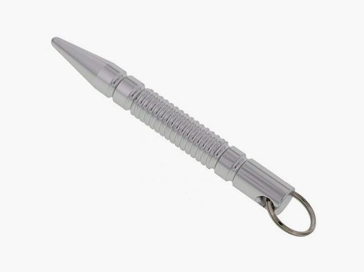 Kubotan strié POINT avec Anneau de Clé - Argent