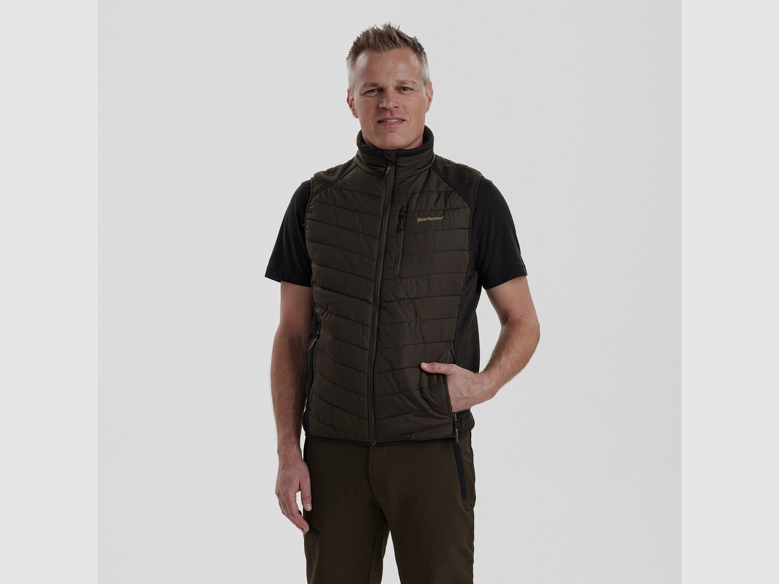 Moor Wattierte Weste mit Strick - Brown Leaf – Größe: XL