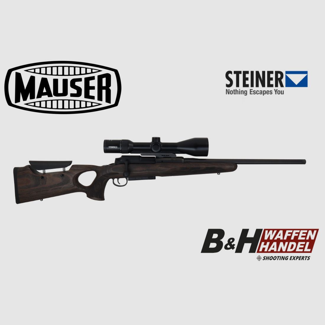 Mauser 25 Max thumbhole stock complete package Steiner Ranger 4 3-12x56, immagine 1 di 9