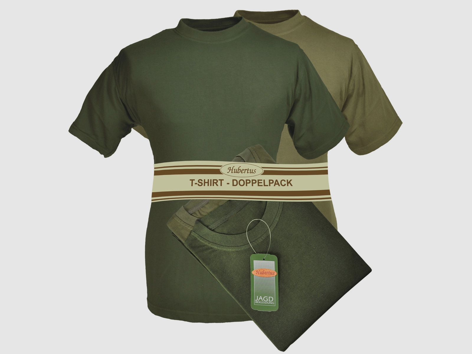 Hubertus T-Shirt Doppelpack, Oliv/Schilf