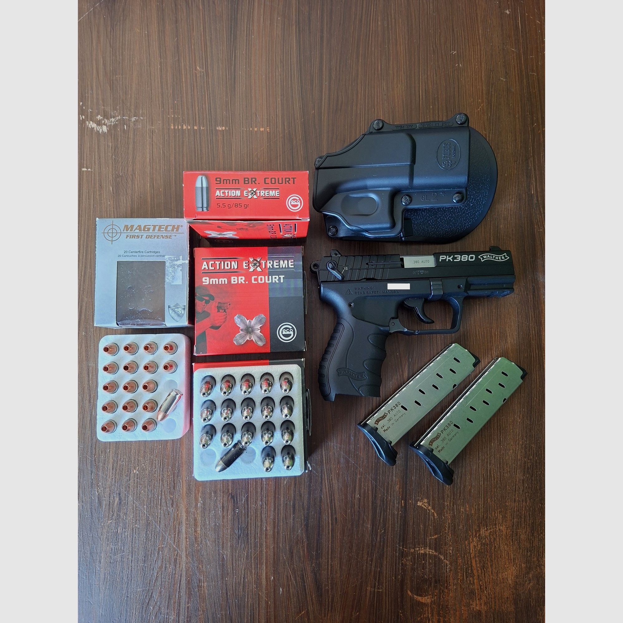 Walther PK380 negro, 9 mm corto, con cargador de repuesto + Paddleholster 