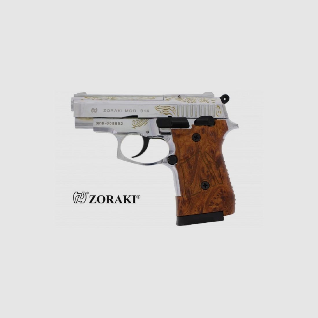 Buchner Zoraki 914 chromowany i grawerowany 9mm PAK broń gazowa i sygnalizacyjna