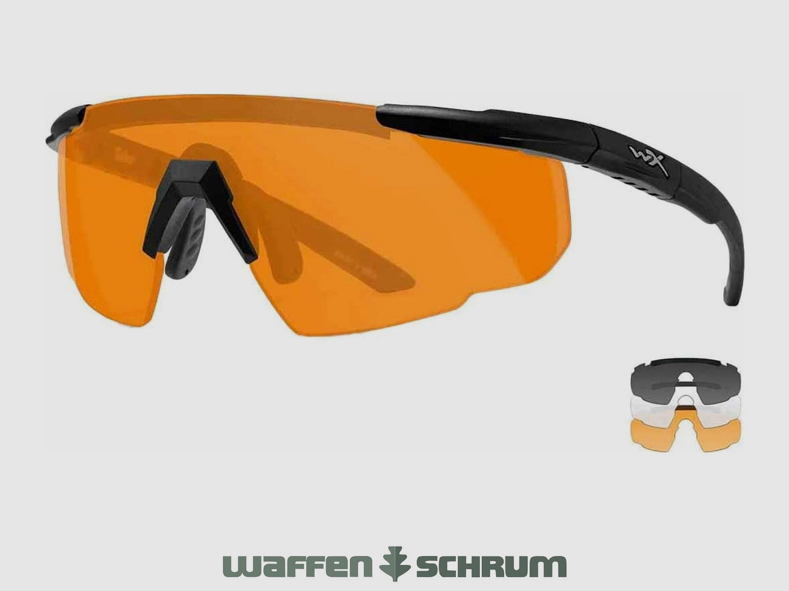 Wiley X shooting glasses Saber Advanced Set lenses: gray, clear, bright orange, frame: matte black